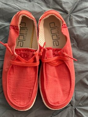 Hey Dude Coral-Red Canvas Slip-On Loafers